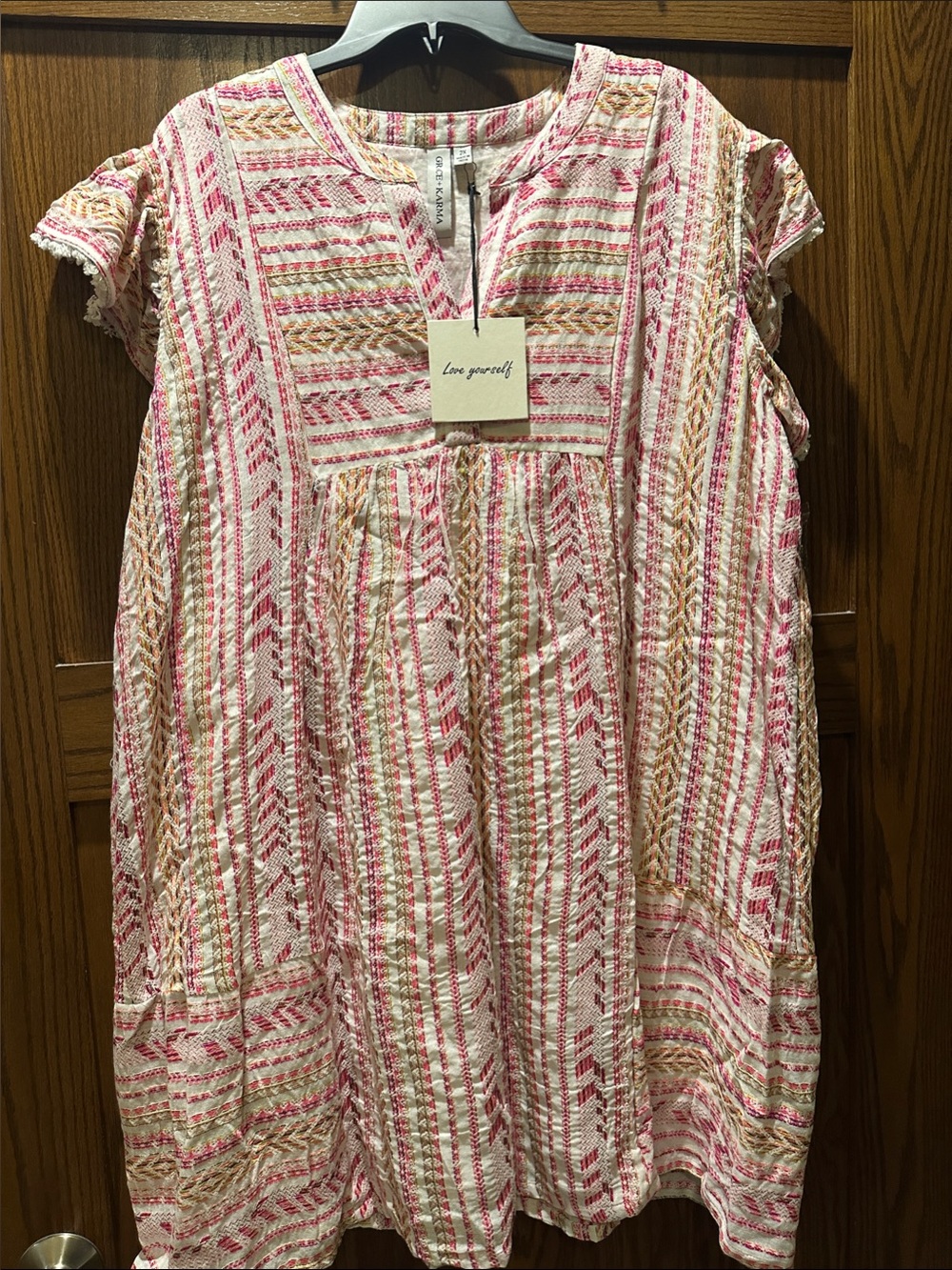 Love Yourself Pink & Cream Casual Summer Dress